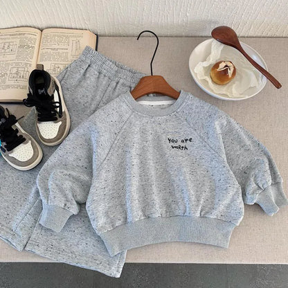 Kinder Hoodie Set mit Punkten und breiten Hosen im koreanischen Stil