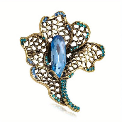 Brosche Blume Perle Emaille Kristall Tropföl Klassisch elegant Damen