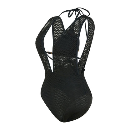 Damen-Badeanzug V-Ausschnitt Netzstrick rückenfrei Monokini Weste