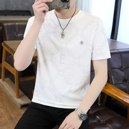 Herren T-Shirt aus feinem Jacquard mit lässigem Rundhalsausschnitt für den Sommer
