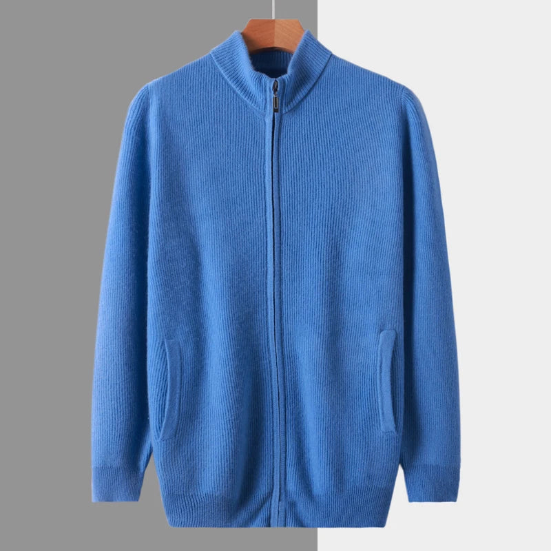 Stehkragen Reißverschluss Strickjacke Pullover Herrenmantel Business Casual Herbst Winter neue reine Wolle Strickjacke Männer Doppeltaschen