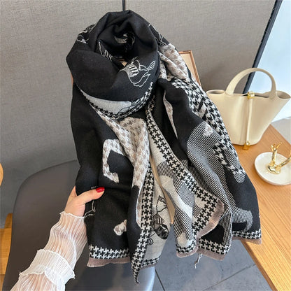 Damen Winterschal Kaschmir Pashmina Pferdprint warm dick Decke Luxus B