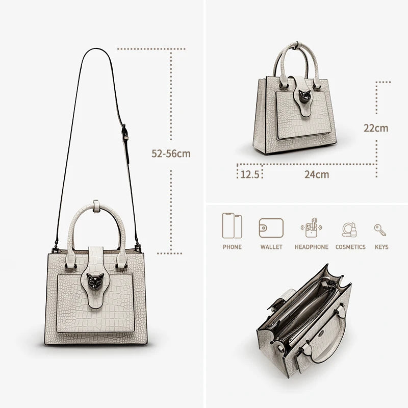 Stilvolle Damenhandtasche Aus Echtleder Mit Katzenmotiv Für Business