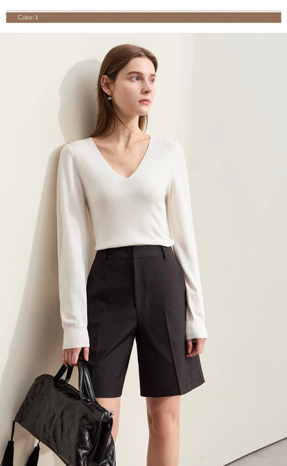 Damen V-Ausschnitt Pullover Wolle-Seide Slim Pendler Herbst