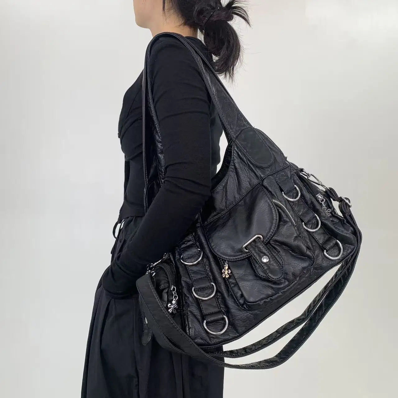 Damen-Umhängetasche Mit Mehrfachfächern Kleine Kunstleder-Satchel für Alltag und Freizeit