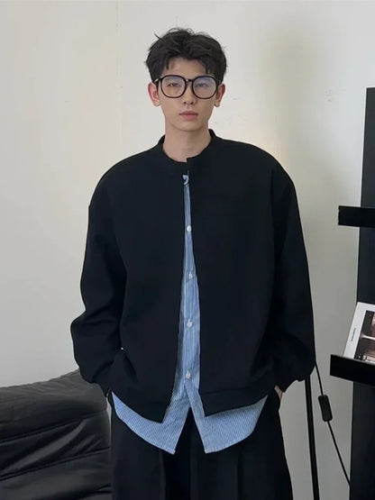 Herren Strickjacke mit gestreiftem Shirt im koreanischen Y2K Vintage Stil