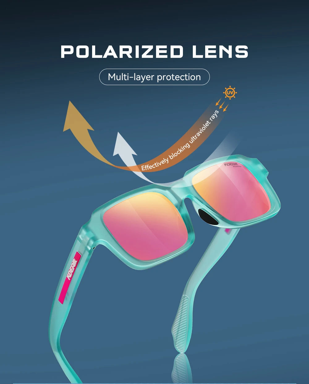 Sonnenbrille quadratisch polarisiert Vintage Bergsteigen Reißverschlussetui Herren