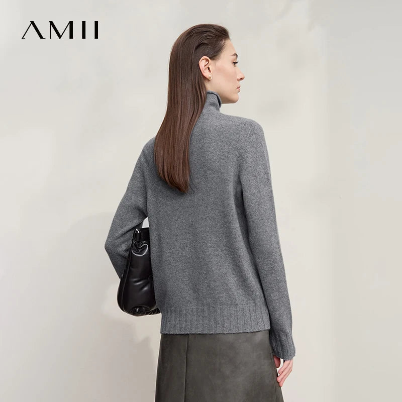 Damen-Rollkragenpullover 100 % Wolle locker Herbst-Winter