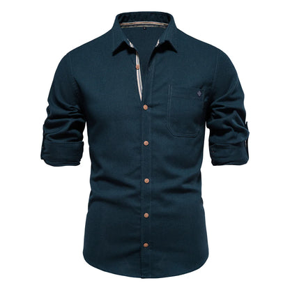 Herren Langarm Shirt aus 100 Prozent Baumwolle mit Einzel Tasche