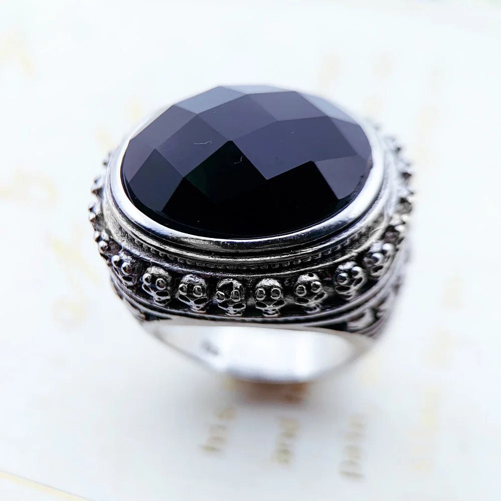Damen-Ring Totenkopf Skelett schwarz Cocktail aus Sterlingsilber