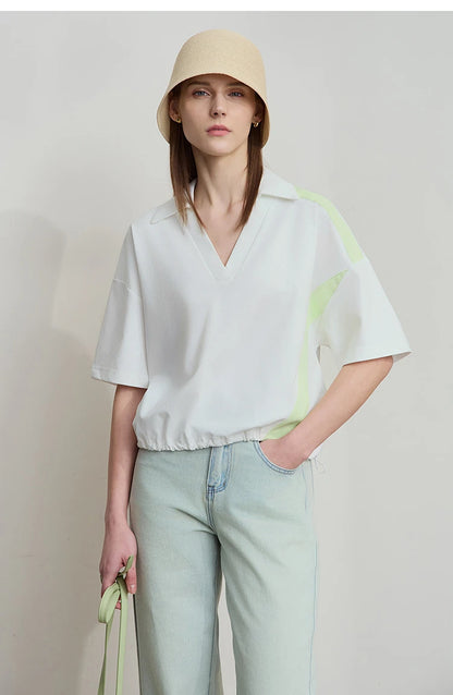 Damen T-Shirts im minimalistischen Stil mit neuem V-Ausschnitt und kurzen Ärmel