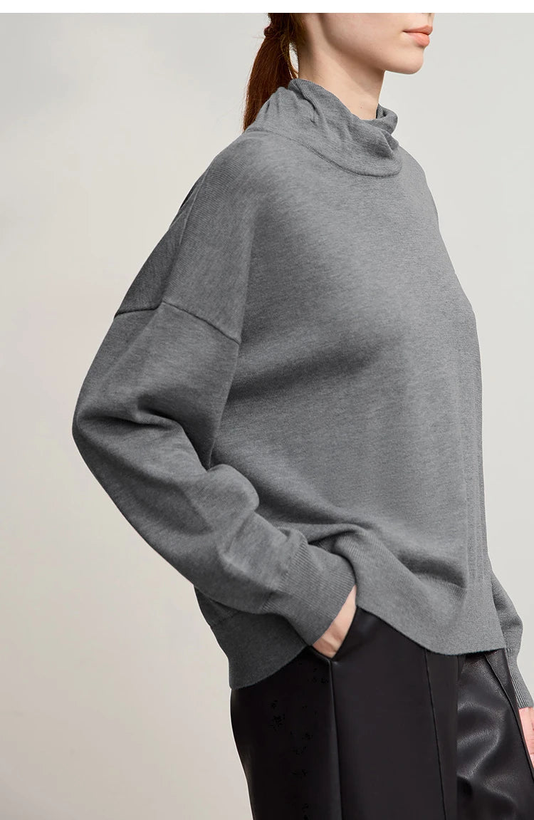 Damen-Rollkragenpullover locker Wolle-Mix Raglan lang Winter