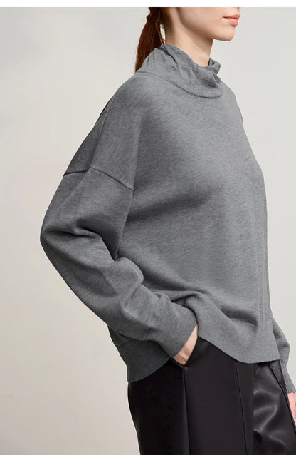 Damen-Rollkragenpullover locker Wolle-Mix Raglan lang Winter