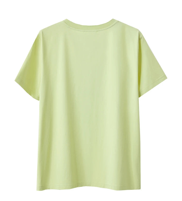 Damen T-Shirts im lässigen Minimalismus-Stil mit O-Ausschnitt und Stickerei