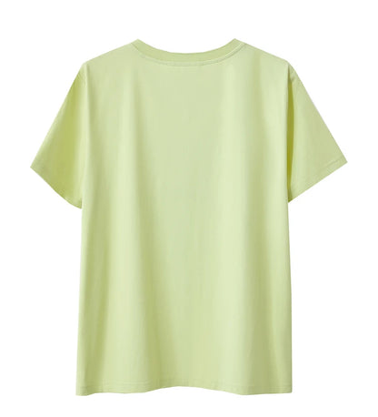 Damen T-Shirts im lässigen Minimalismus-Stil mit O-Ausschnitt und Stickerei