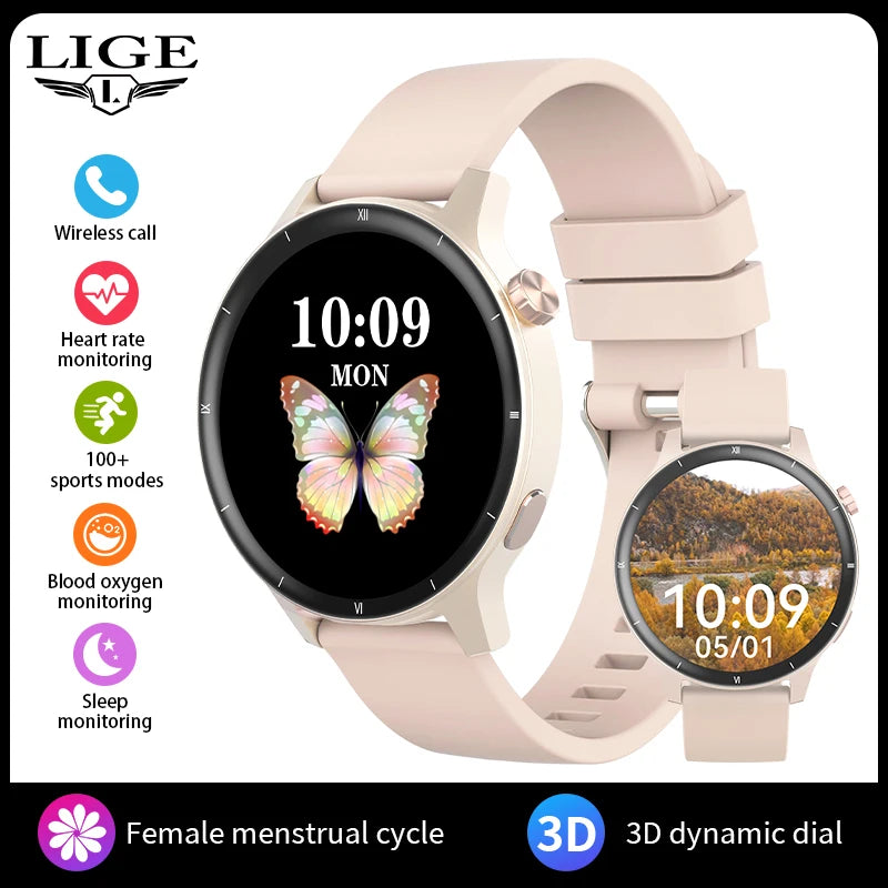 LIGE 2025 Sprachanruf Smart Uhr Damen 1,39 "360*360 HD Gesundheit Tracker Smartwatch Für Xiaomi Frauen Männer 3D Dynamische Zifferblatt Uhr