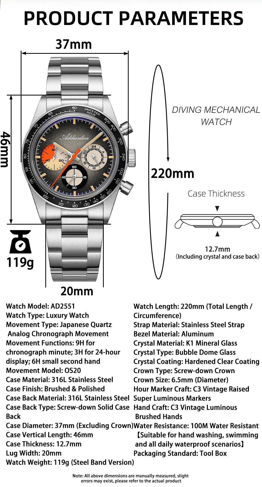 Herren-Chronograph mit OS20-Werk und Retrodesign