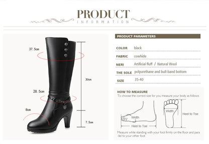 AIYUQI Female winter shoes Woman boots high-heeled Genuine Leather motorcycle boots thick wool warm winter boots riding Boot