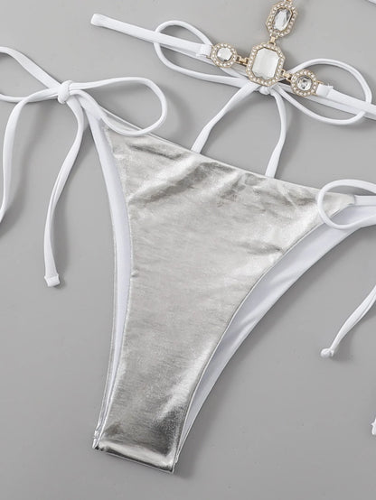 Sexy Bikini-Set mit Strasssteinen und Push-up-Effekt – ideal für Strand und Pool