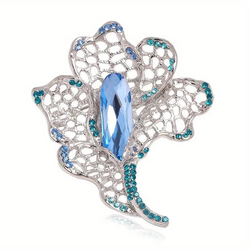 Brosche Blume Perle Emaille Kristall Tropföl Klassisch elegant Damen