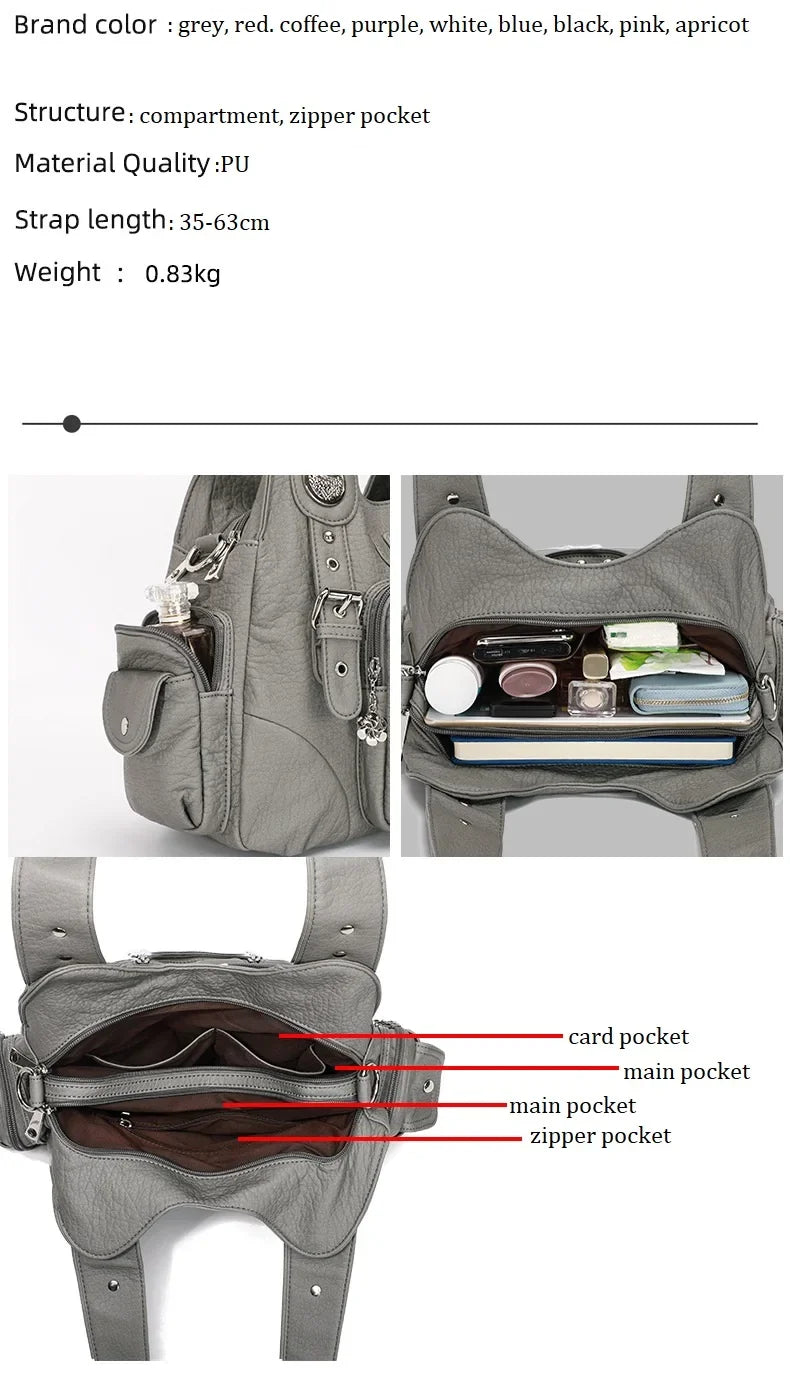 Damen-Schultertasche Vintage Schwarz Großes Fassungsvermögen Aus PU-Lederoptik Alltagsbegleiter