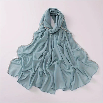 Damen Chiffon Hijab Schal Perlen Strass Glitzer Stirnband Foulard muslimisch