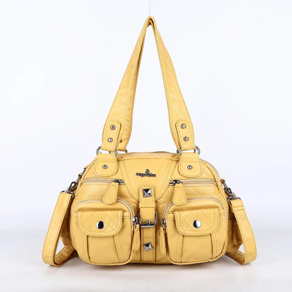 Damen-Schultertasche aus PU-Leder in kompakter Bauweise mit Angenehmer Haptik und Mehrfachfächern