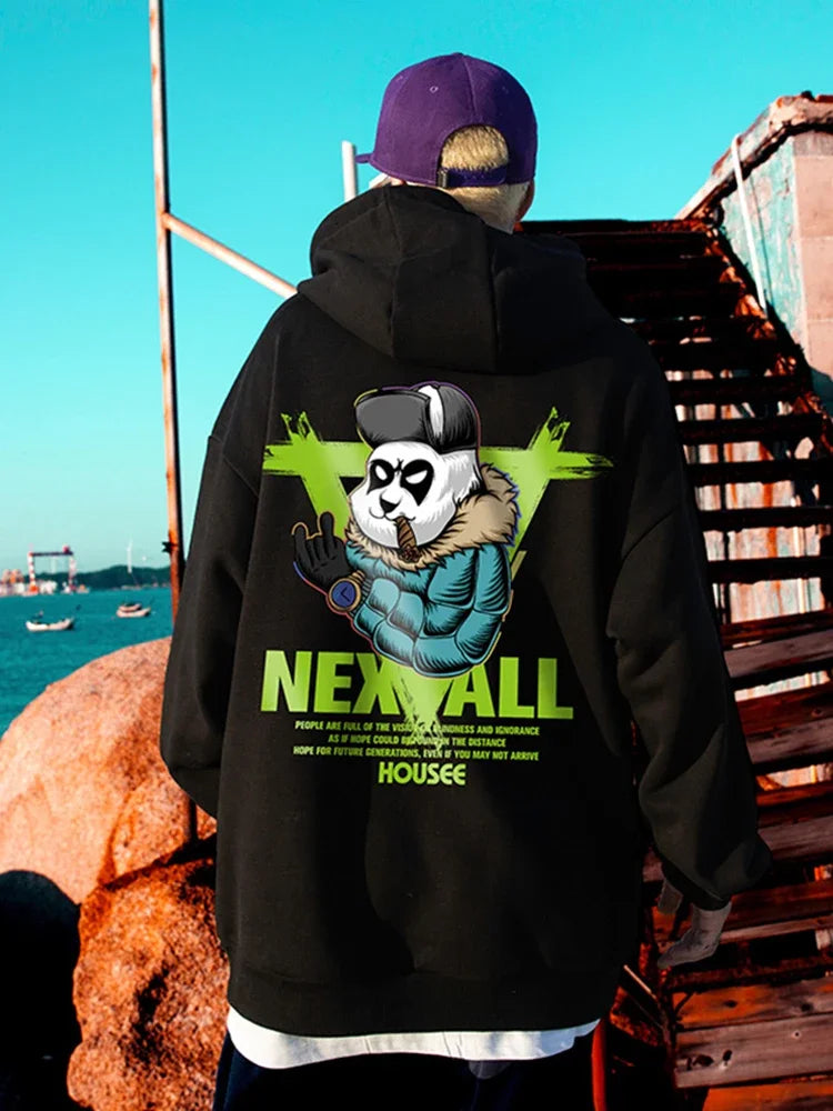 Frühlings-Herren-Punk-Panda-bedruckte Hoodies 2025, neu in Harajuku-Mode, Fleece-Kapuzenpullover, Y2K-Streetwear, übergroßer Hoody