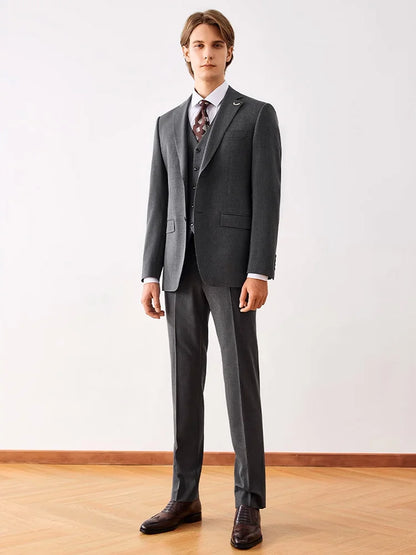 Herrenanzug-Set mit Blazer und Hose, dünner Stoff, lässiger Stil, ideal für Frühling und Herbst, in Khaki oder Schwarz, einreihig, perfekt für Hochzeiten und festliche Anlässe.