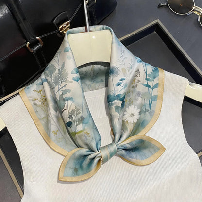 Damen Seidenschal 53cm quadratisch Blumenprint Luxus Hijab Bandana Neu