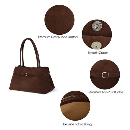 Damen-Schultertasche Aus Natur-Wildleder Mit Langem Henkel | Vielseitig