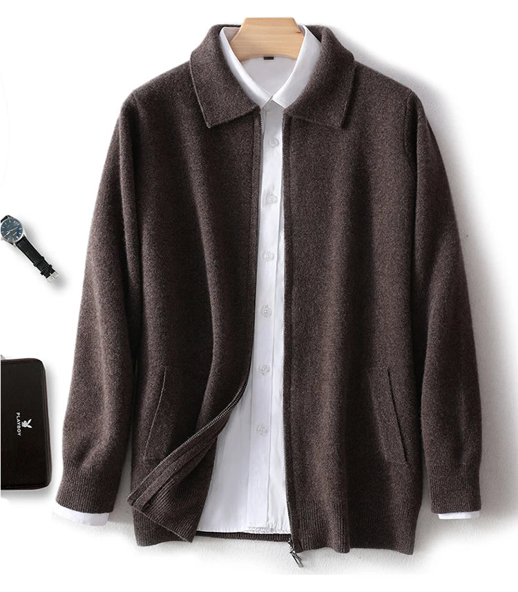 Herbst Winter 100% Hohe Qualität Wolle Strickjacke männer Revers Dicken Zipper Casual Pullover Große Größe Kaschmir Stricken Jacke Männer tops