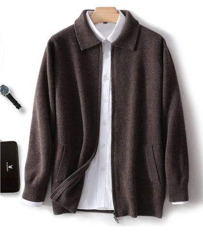 Herbst Winter 100% Hohe Qualität Wolle Strickjacke männer Revers Dicken Zipper Casual Pullover Große Größe Kaschmir Stricken Jacke Männer tops