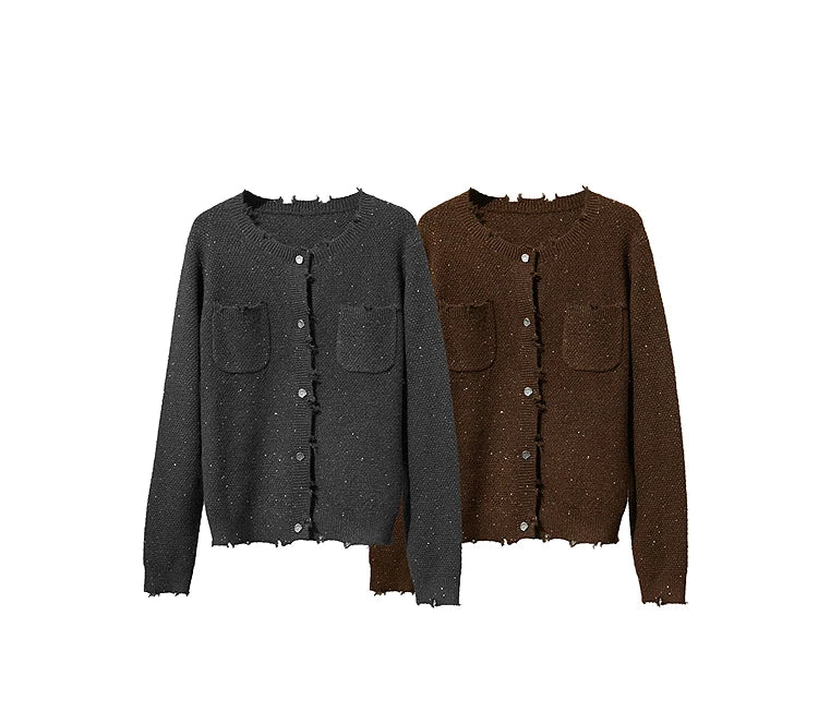 Damen-Strickjacke Rundhals englischer Stil einfarbig elegant Herbst