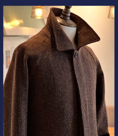 Herren Tweed Balmacaan Mantel im klassischen eleganten Stil mit gesprenkeltem Muster