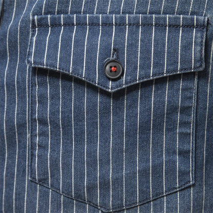 Herren Denim Shirts aus Baumwolle mit Streifen und langem Arm