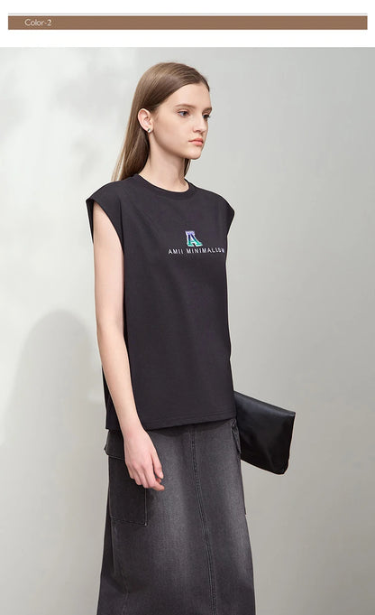 Damen T-Shirt mit Rundhalsausschnitt und besticktem lockeren Design für den Sommer