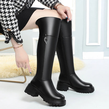 AIYUQI Women's Over The Knee Boots 2025 New Genuine Leather Winter Boots Women Wool Heel Platform Women's Boots