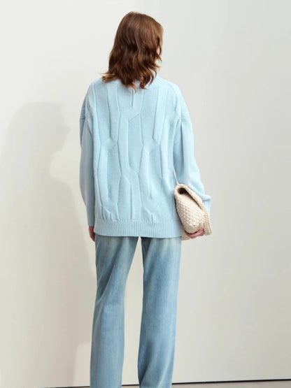 Damen-Rollkragenpullover locker Wolle-Mix lang Winter