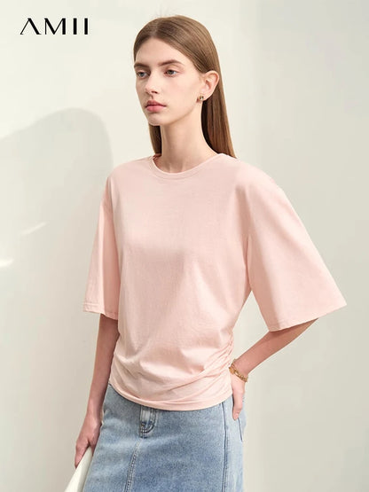 Damen T-Shirt im minimalistischen Stil aus leichtem elastischen Baumwollstoff