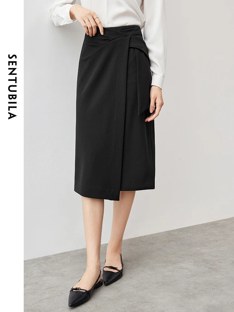 Frauen Midi Rock aus Strick mit unregelmäßigem Schlitz und hoher Taille