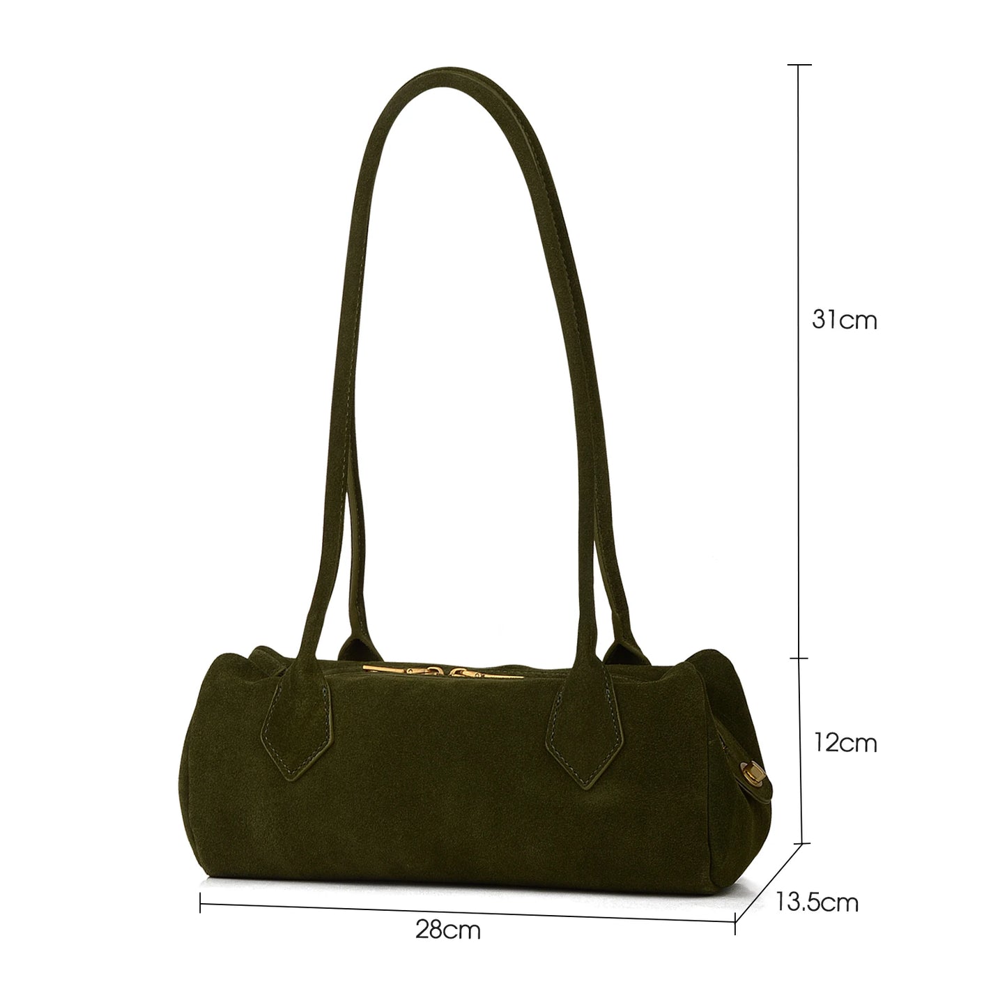 Damen Wildleder-Umhängetasche Baguette-Form | Reißverschluss