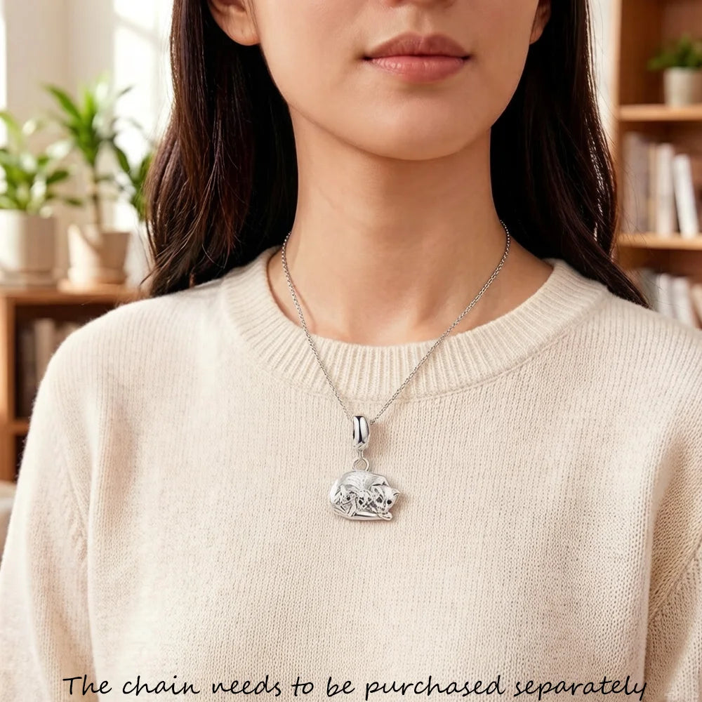 Damen-Charm-Anhänger Katze und Kätzchen süß Mutter aus Sterlingsilber