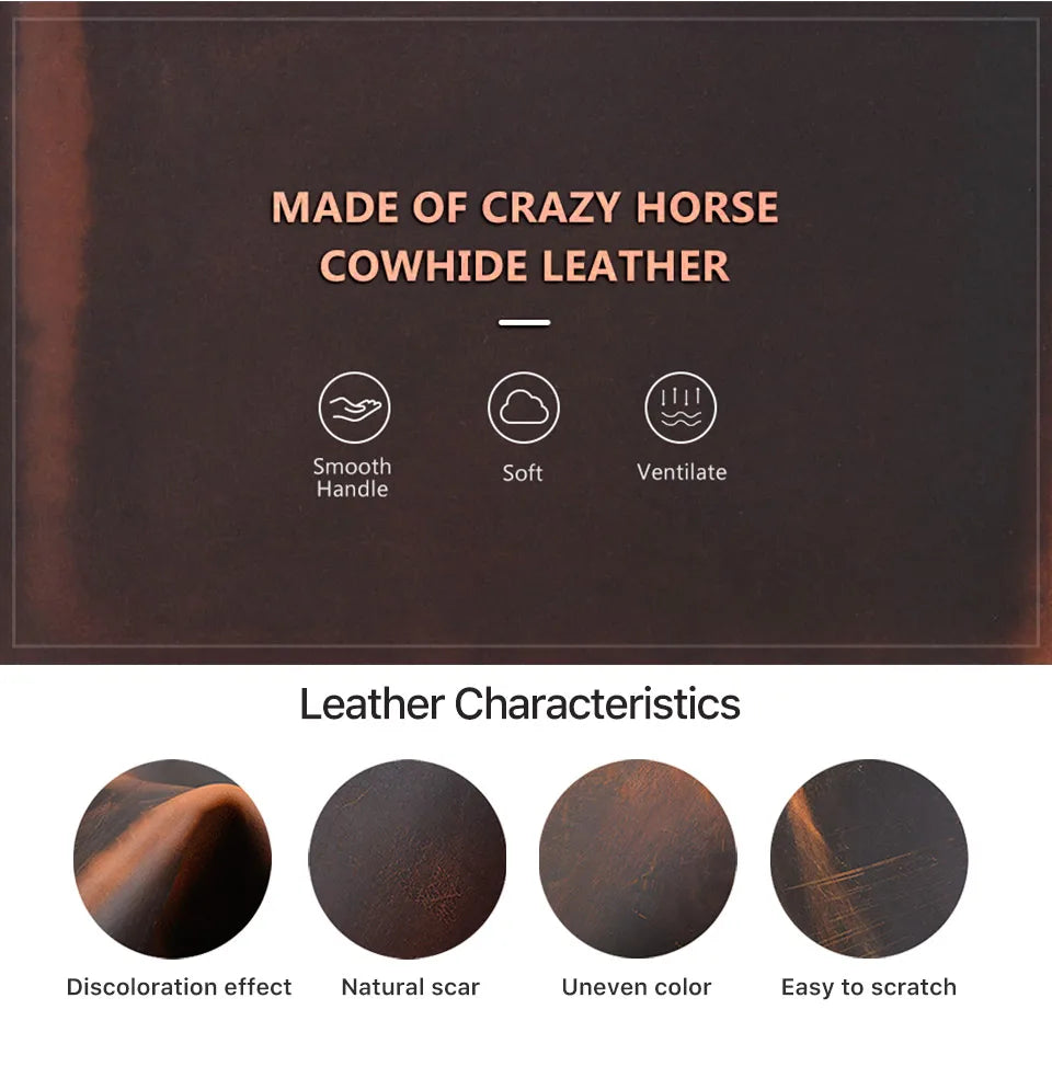 Lederhinweis: Crazy Horse Cowhide Leather, Smooth Handle, Soft, Ventilate