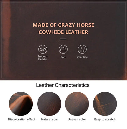 Lederhinweis: Crazy Horse Cowhide Leather, Smooth Handle, Soft, Ventilate