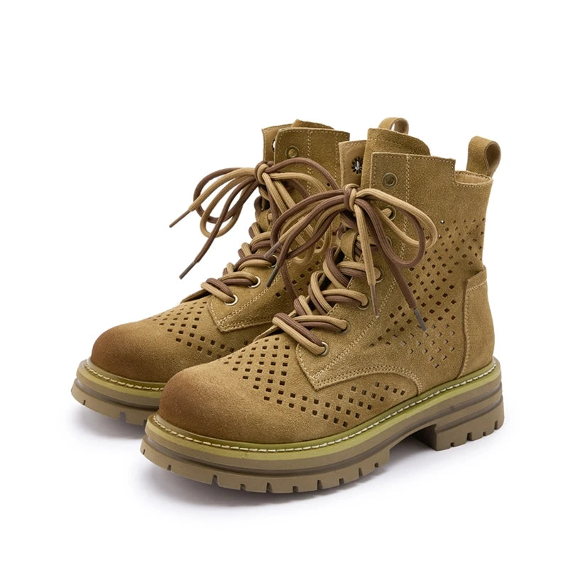 AIYUQI 2025, neue frauen stiefel Vintage loch frauen kurze stiefel