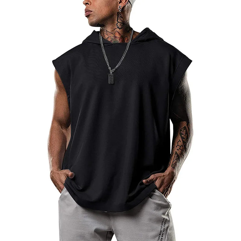 Herren-Fitness-Weste aus Baumwolle mit breiten Trägern und I-Form – ideal für den Sommer.