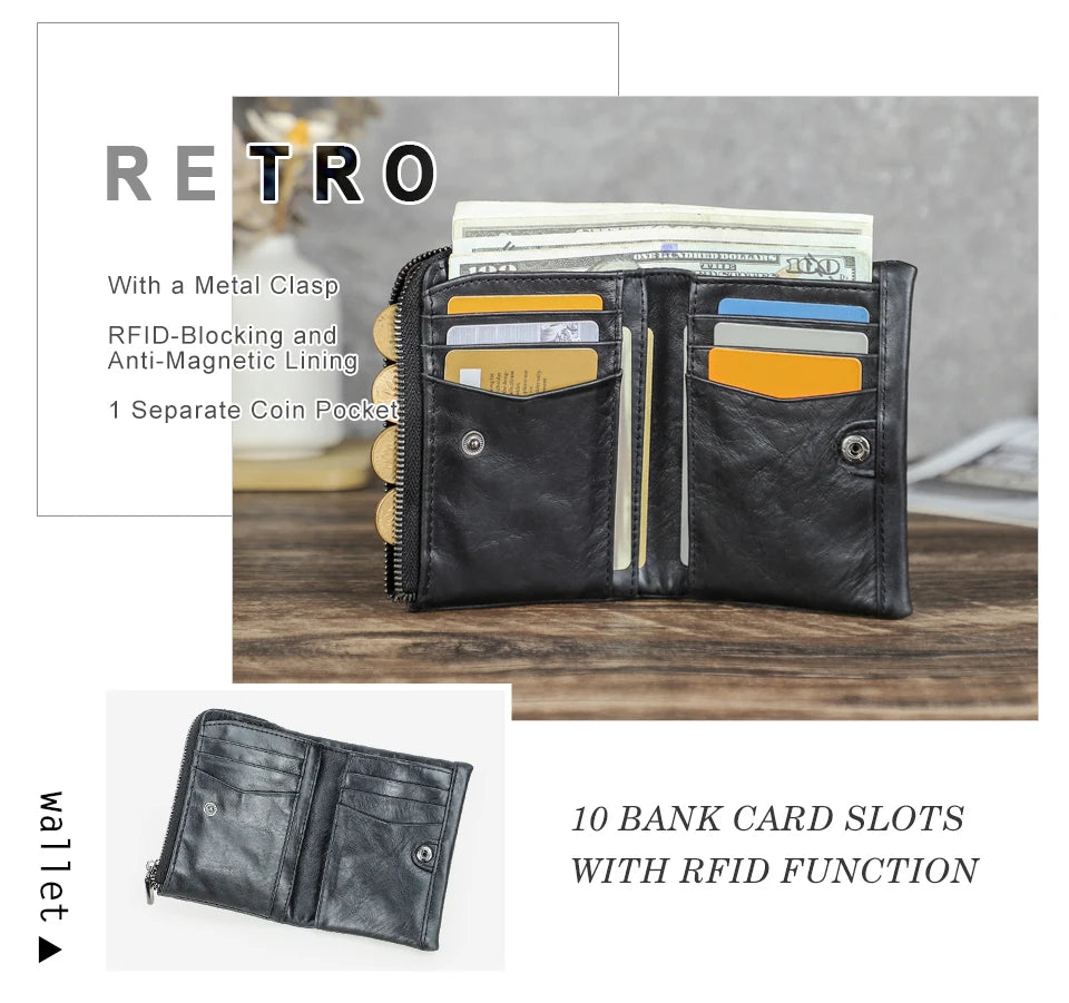 Herren Echtleder Geldbörse Retro Reißverschluss Münzfach RFID Damen Kartenetui Geschenk