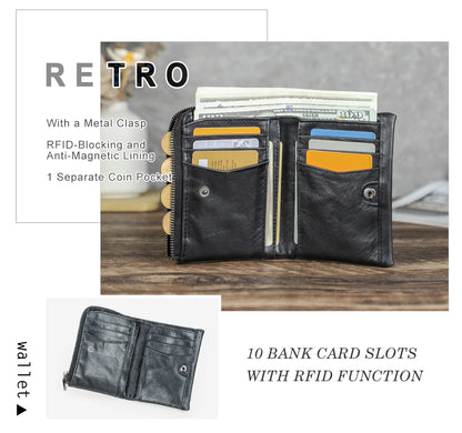 Herren Echtleder Geldbörse Retro Reißverschluss Münzfach RFID Damen Kartenetui Geschenk