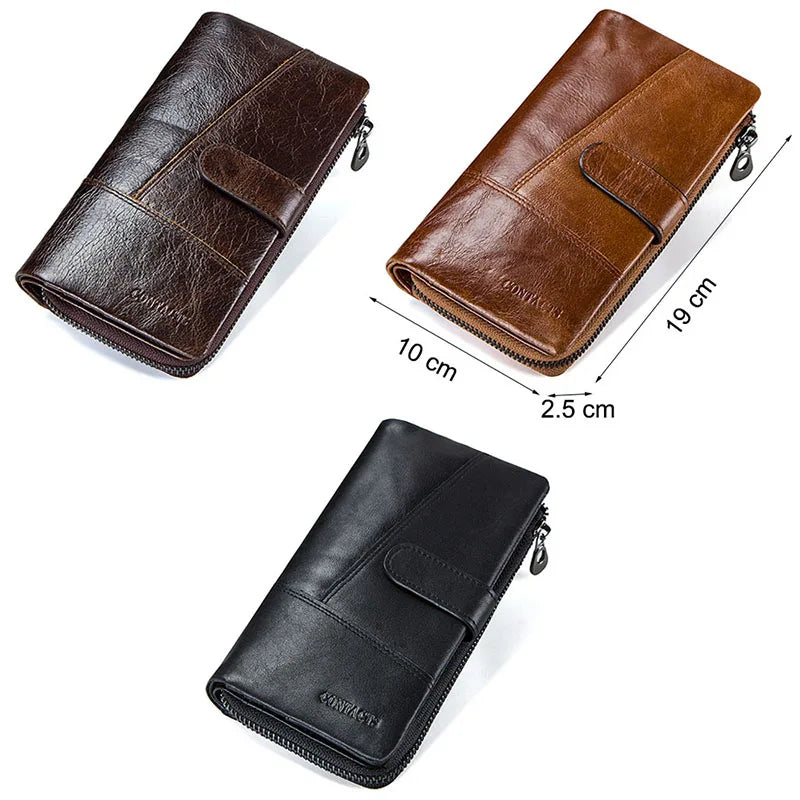 Herren Echtleder Lange Geldbörse Vintage Bifold Reißverschluss Kartenhalter Geldclip